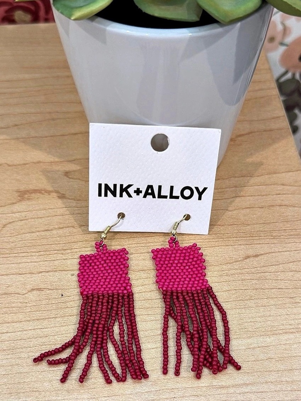 INK+ALLOY Pink Beaded Fringe Statement Earrings